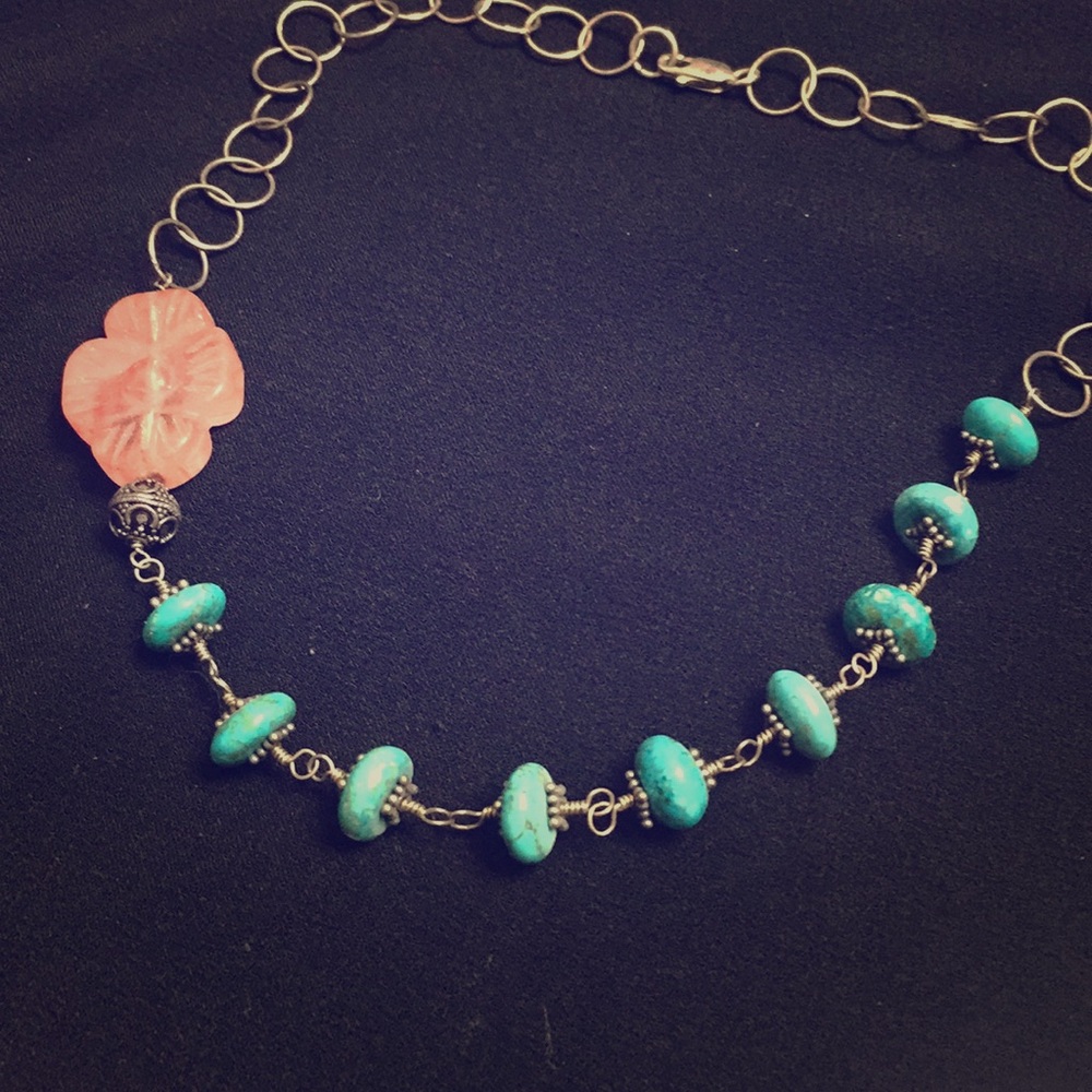 turquoise and flower stone necklace 🌺